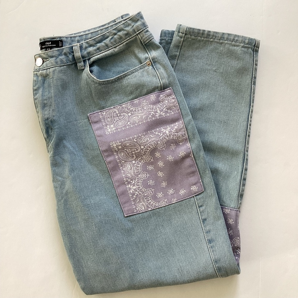 Missguided Riot High Rise Patchwork Jeans Size 14